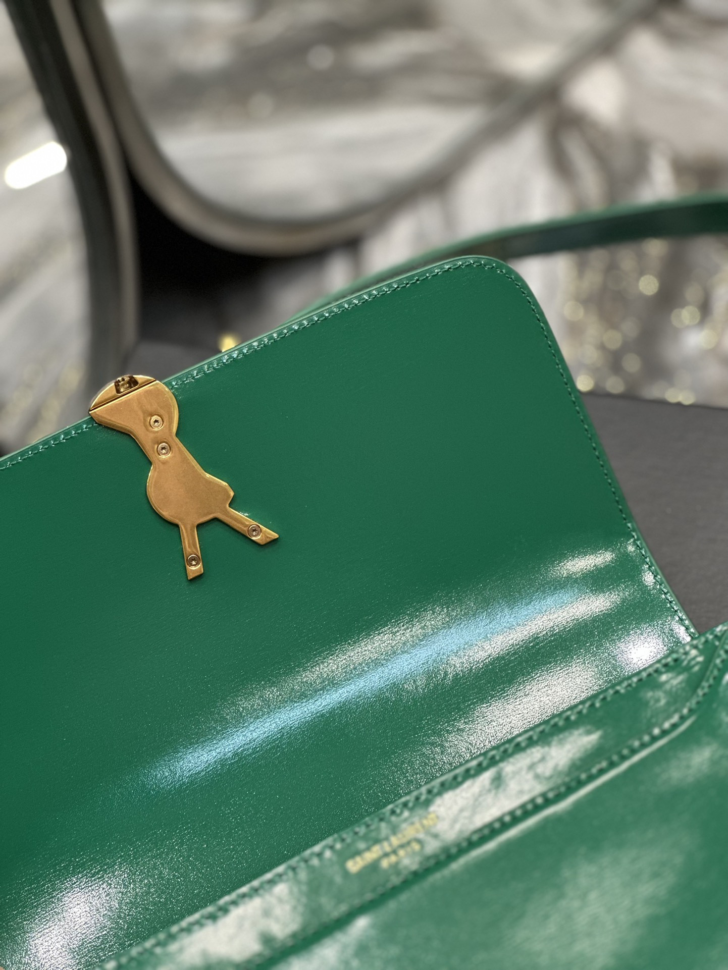 YSL SOLFERINO MEDIUM SATCHEL IN BOX SAINT LAURENT GREEN 9.1 X 6.3 X 2.4 INCHES