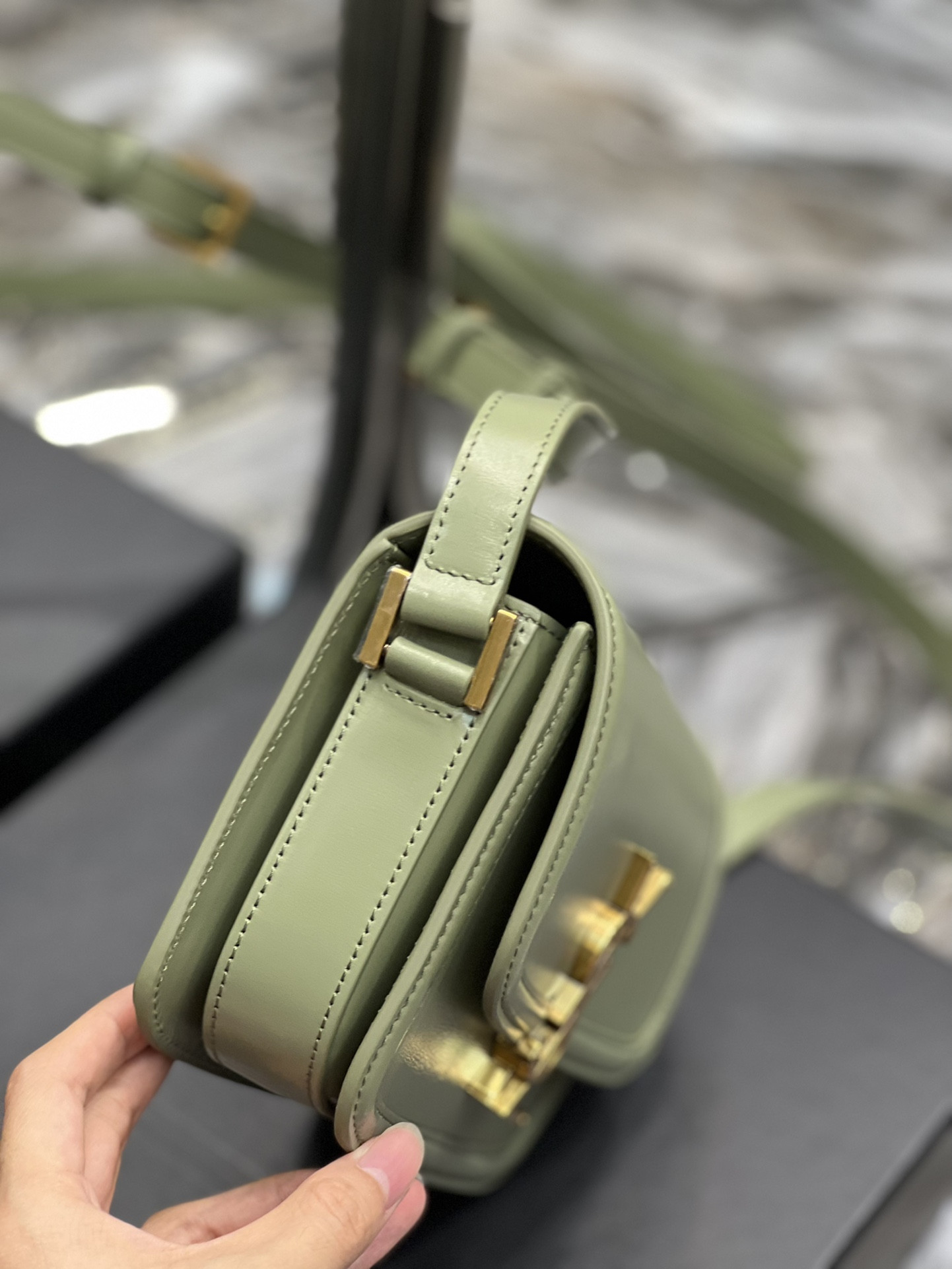 YSL SOLFERINO SMALL SATCHEL IN BOX SAINT LIGHT GREEN 7.4 X 5.1 X 1.9 INCHES