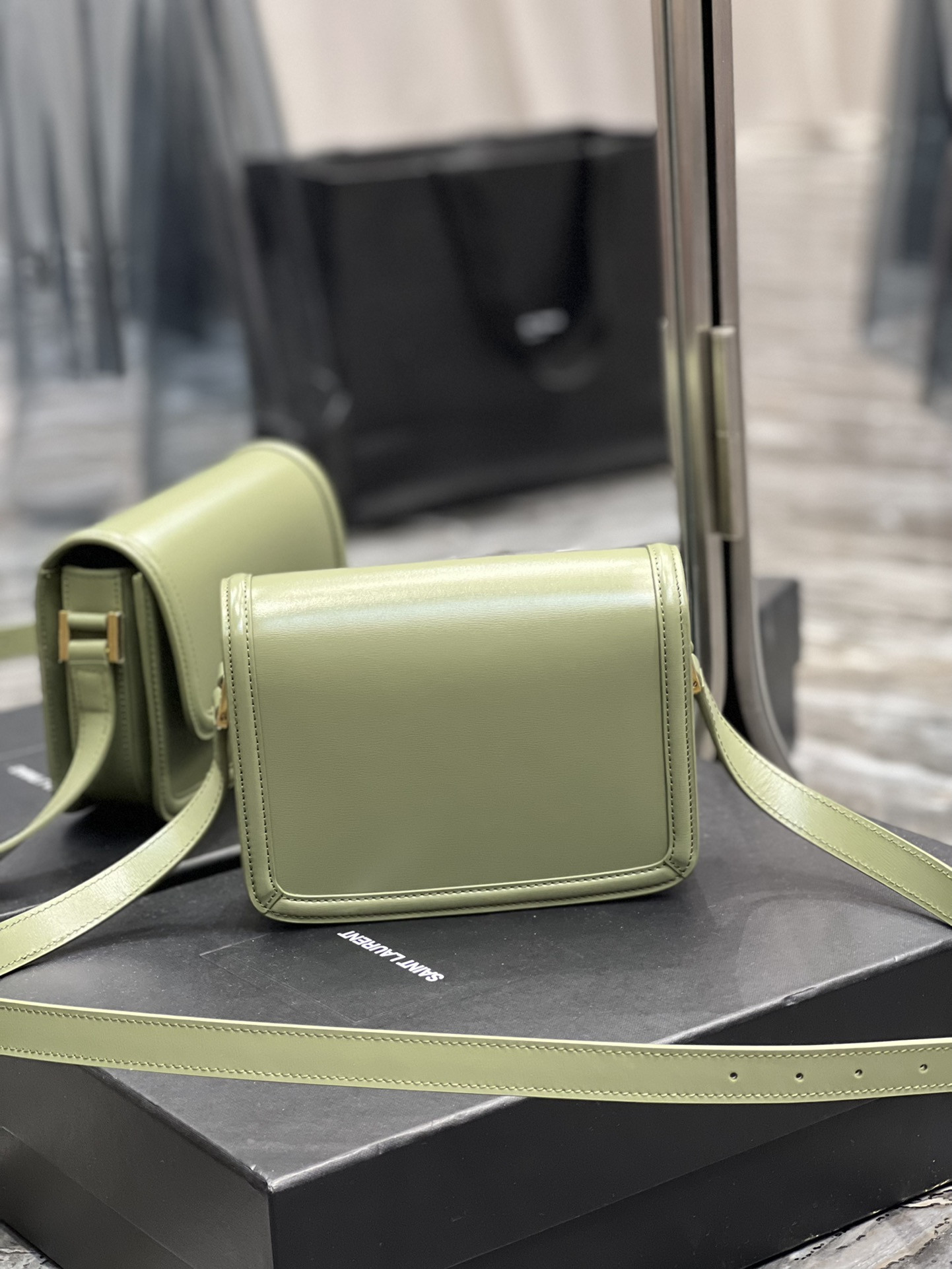 YSL SOLFERINO SMALL SATCHEL IN BOX SAINT LIGHT GREEN 7.4 X 5.1 X 1.9 INCHES