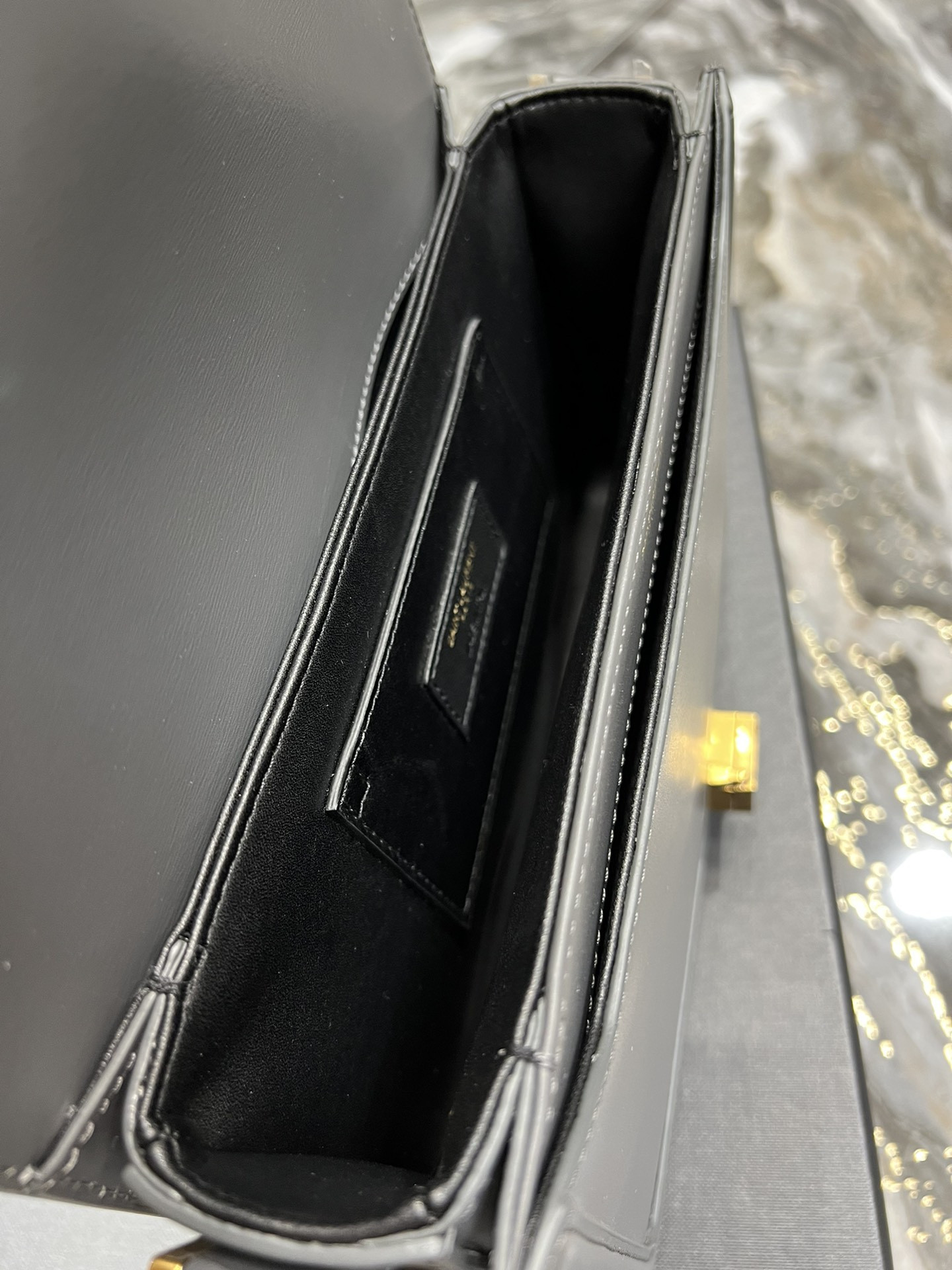 YSL SOLFERINO MEDIUM SATCHEL IN BOX SAINT LAURENT LIGHT GRAY 9.1 X 6.3 X 2.4 INCHES