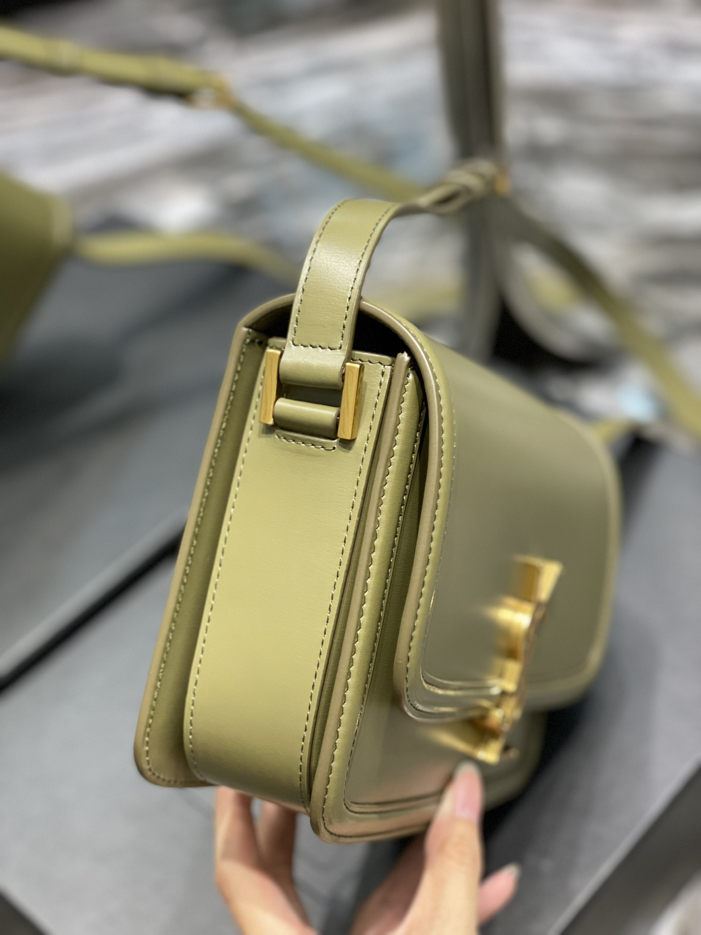 YSL SOLFERINO MEDIUM SATCHEL IN BOX SAINT LAURENT Avocado GREEN 9.1 X 6.3 X 2.4 INCHES