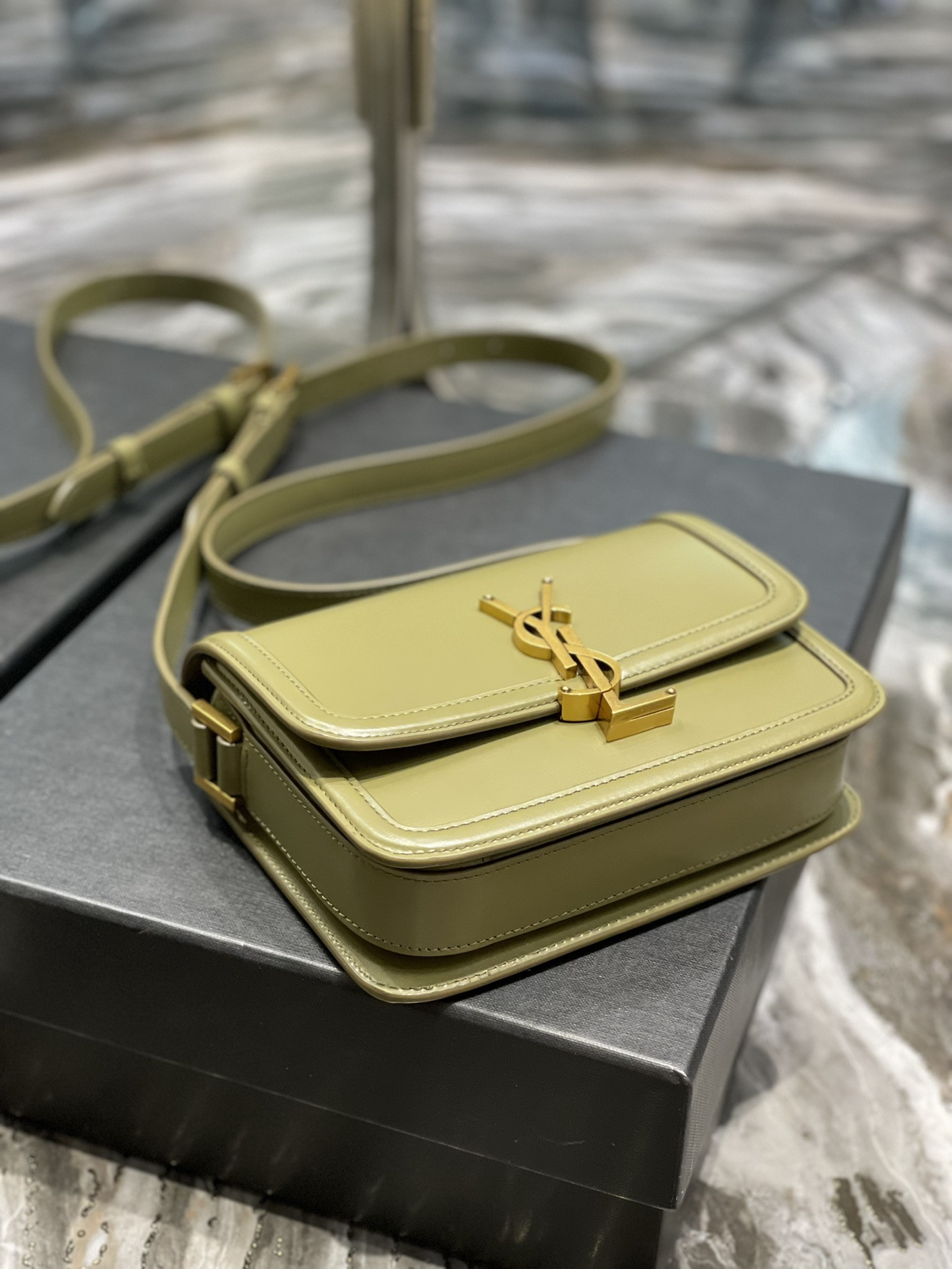 YSL SOLFERINO SMALL SATCHEL IN BOX SAINT LAURENT Avocado GREEN 7.4 X 5.1 X 1.9 INCHES