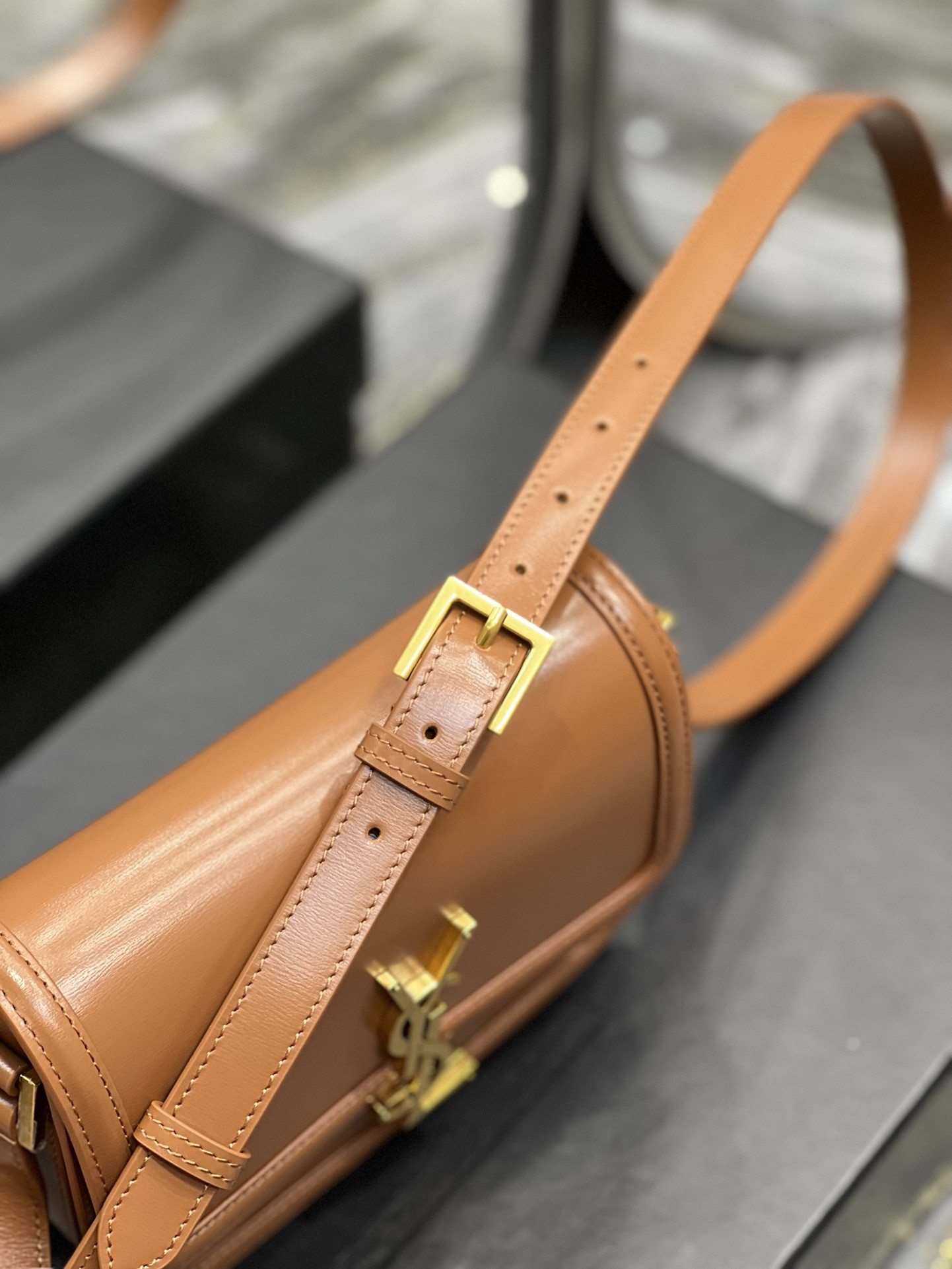 YSL SOLFERINO SMALL SATCHEL IN BOX SAINT LAURENT BRWON 7.4 X 5.1 X 1.9 INCHES