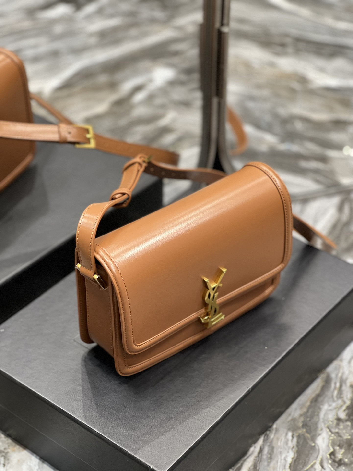 YSL SOLFERINO MEDIUM SATCHEL IN BOX SAINT LAURENT BROWN 9.1 X 6.3 X 2.4 INCHES