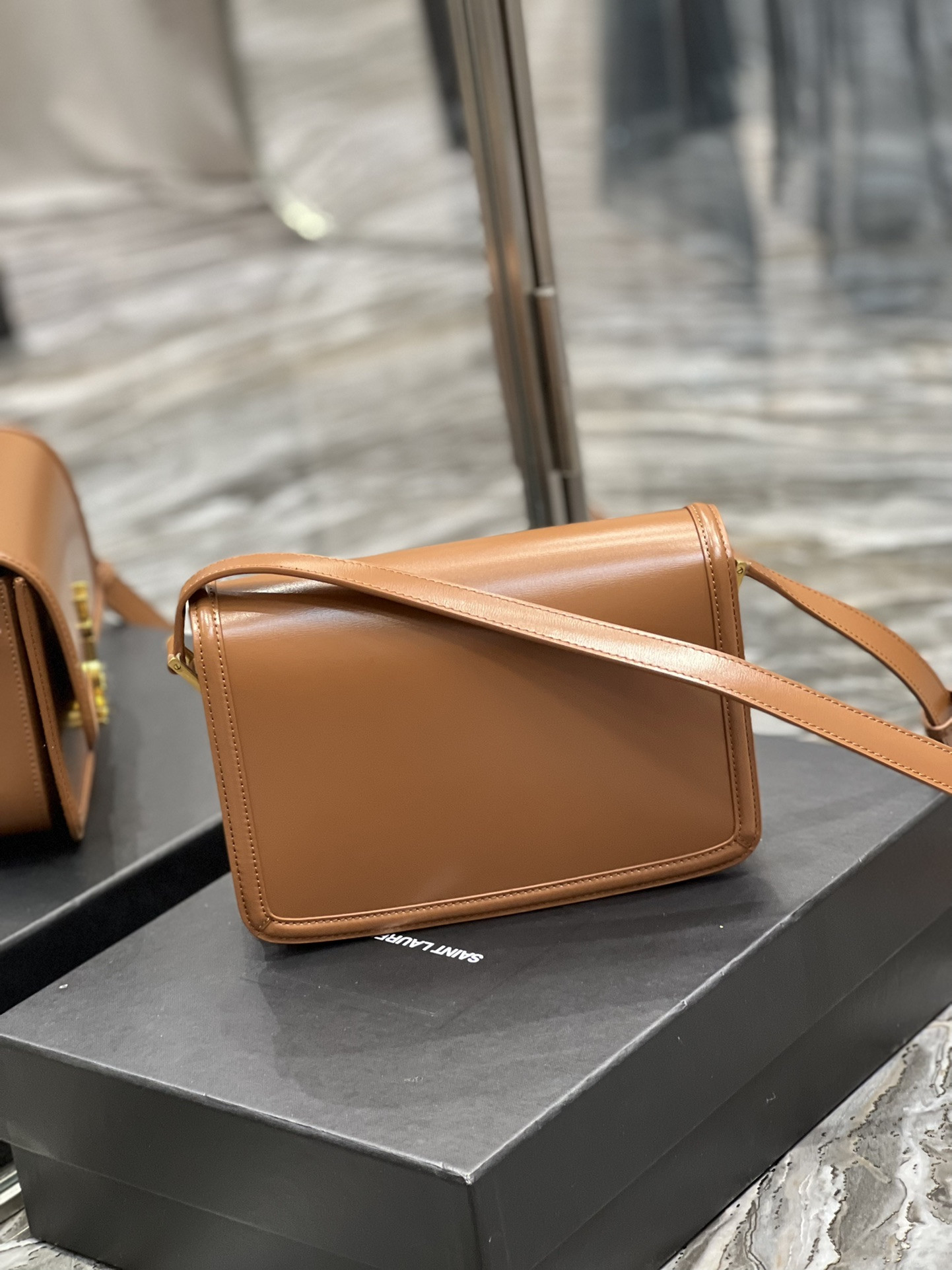 YSL SOLFERINO MEDIUM SATCHEL IN BOX SAINT LAURENT BROWN 9.1 X 6.3 X 2.4 INCHES