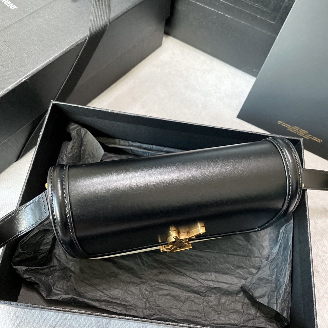 YSL SOLFERINO SMALL SATCHEL IN BOX SAINT LAURENT BLACK 7.4 X 5.1 X 1.9 INCHES