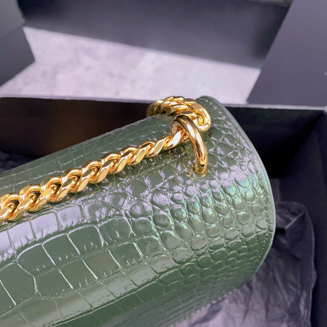 YSL SUNSET MEDIUM IN CROCODILE-EMBOSSED LEATHER MINT 8 X 6.2 X 2.5 INCHES