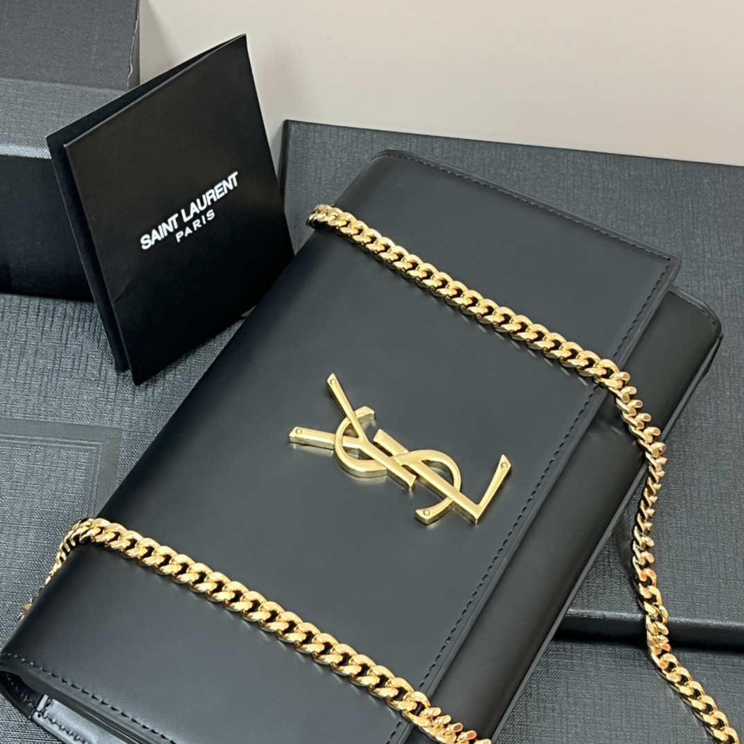 YSL KATE MEDIUM IN SMOOTH LEATHER BLACK 9.4 X 5.7 X 2.1 INCHES