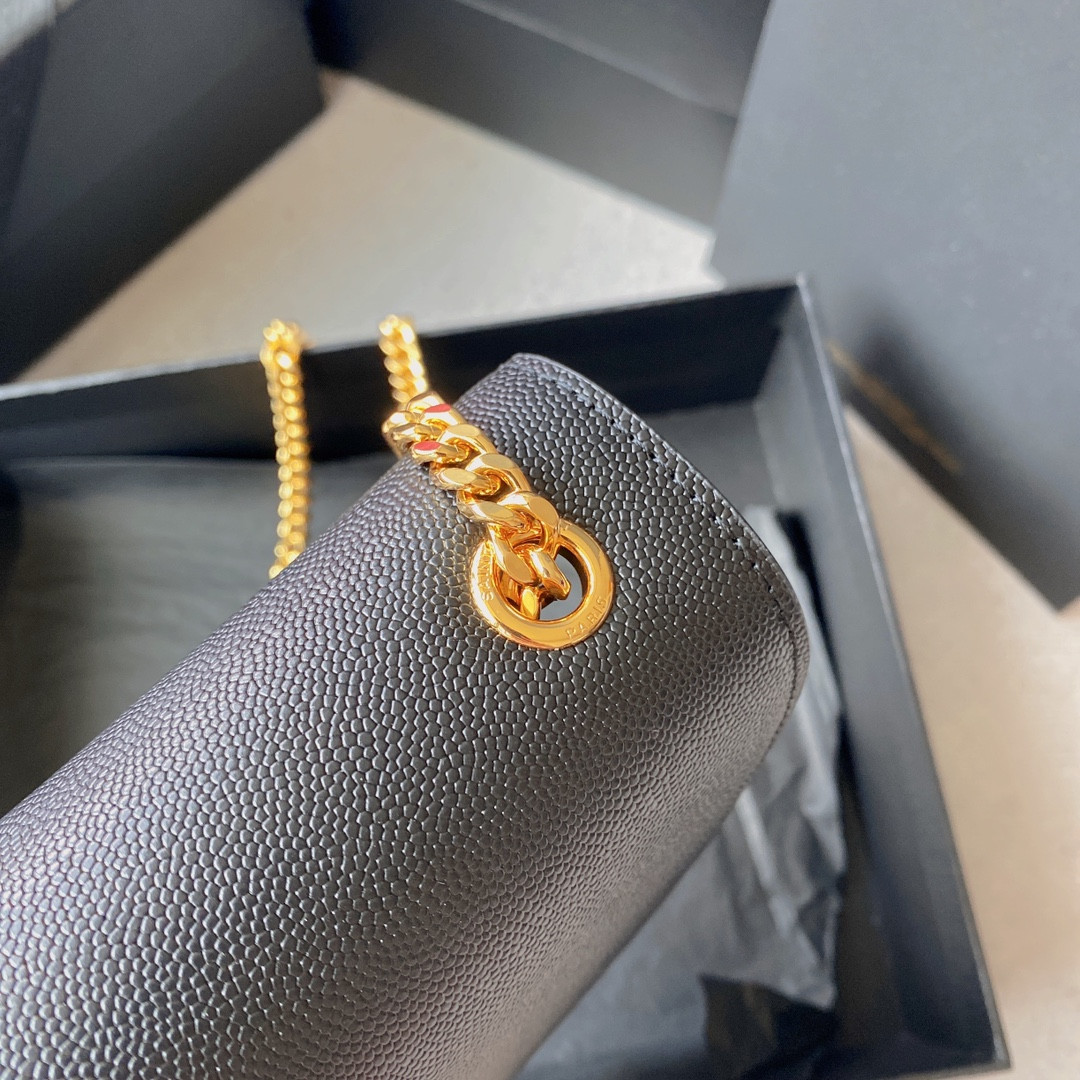 YSL KATE MEDIUM IN GRAIN DE POUDRE EMBOSSED LEATHER BLACK 9.4 X 5.7 X 2.1 INCHES