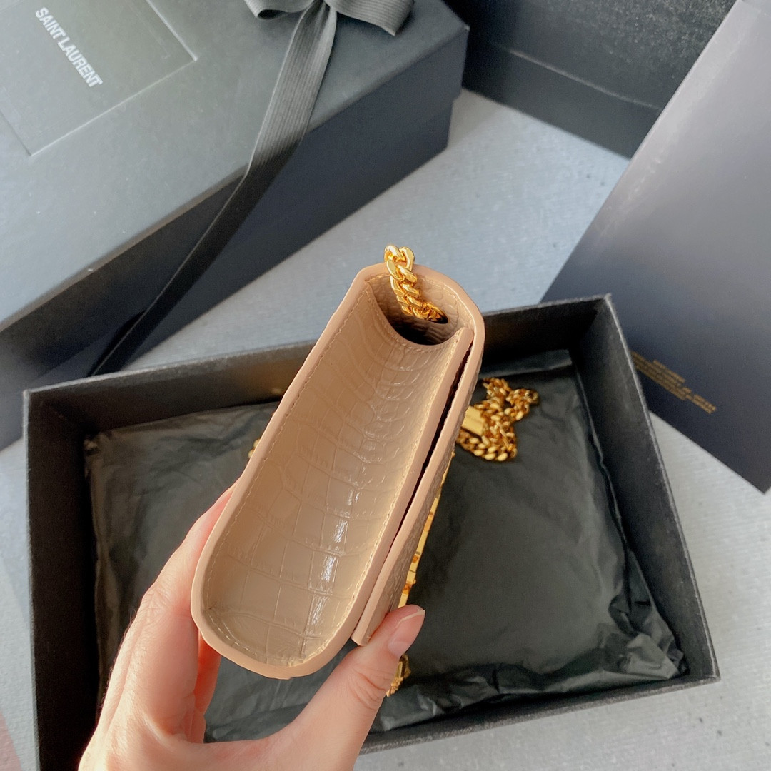 YSL KATE MEDIUM TASSEL IN CROCODILE-EMBOSSED LEATHER PINK 9.4 X 5.7 X 2.1 INCHES