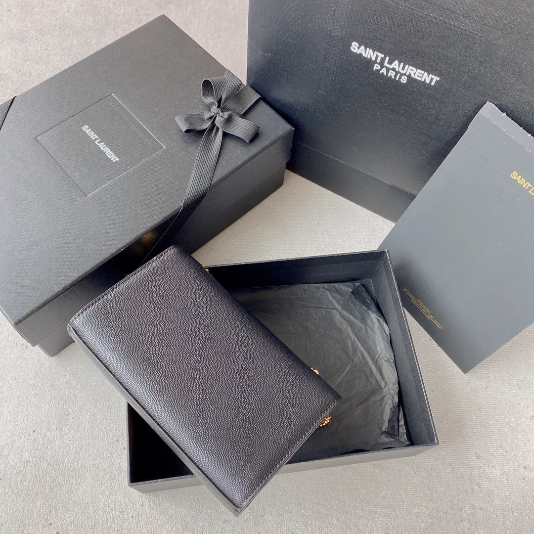 YSL KATE SMALL IN GRAIN DE POUDRE EMBOSSED LEATHER NAVY GOLD 7.8 X 4.9 X 1.9 INCHES