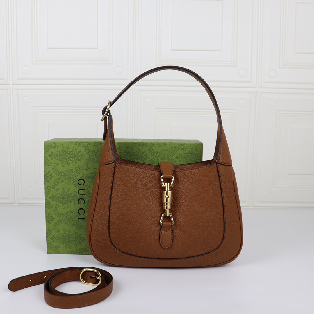 GUCCI JACKIE SMALL SHOULDER BAG Brown 10.8"W x 7.5"H x 1.6"D