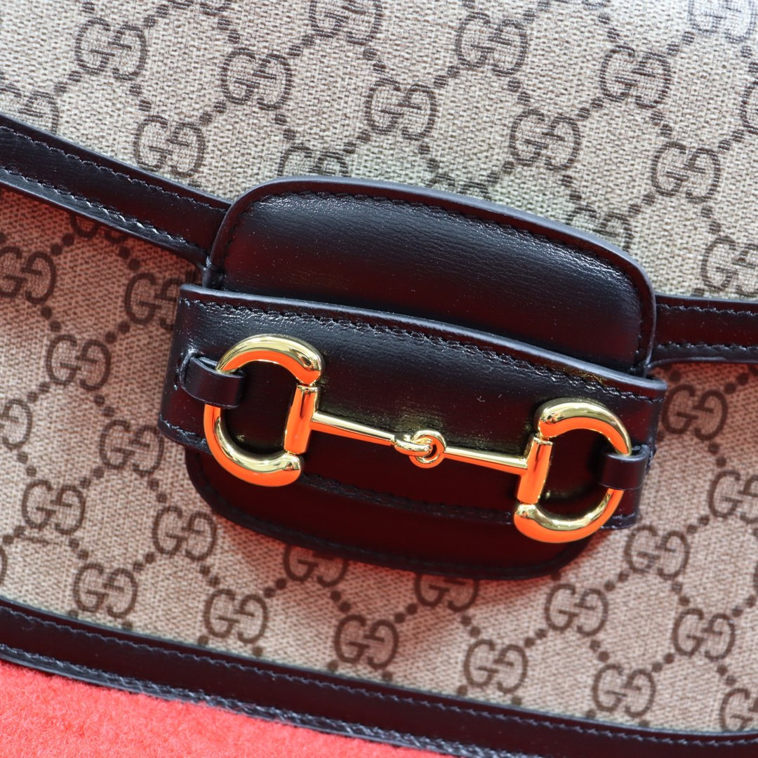 GUCCI HORSEBIT 1955 SHOULDER BAG Beige Black 9.8"W x 7"H x 3.1"D