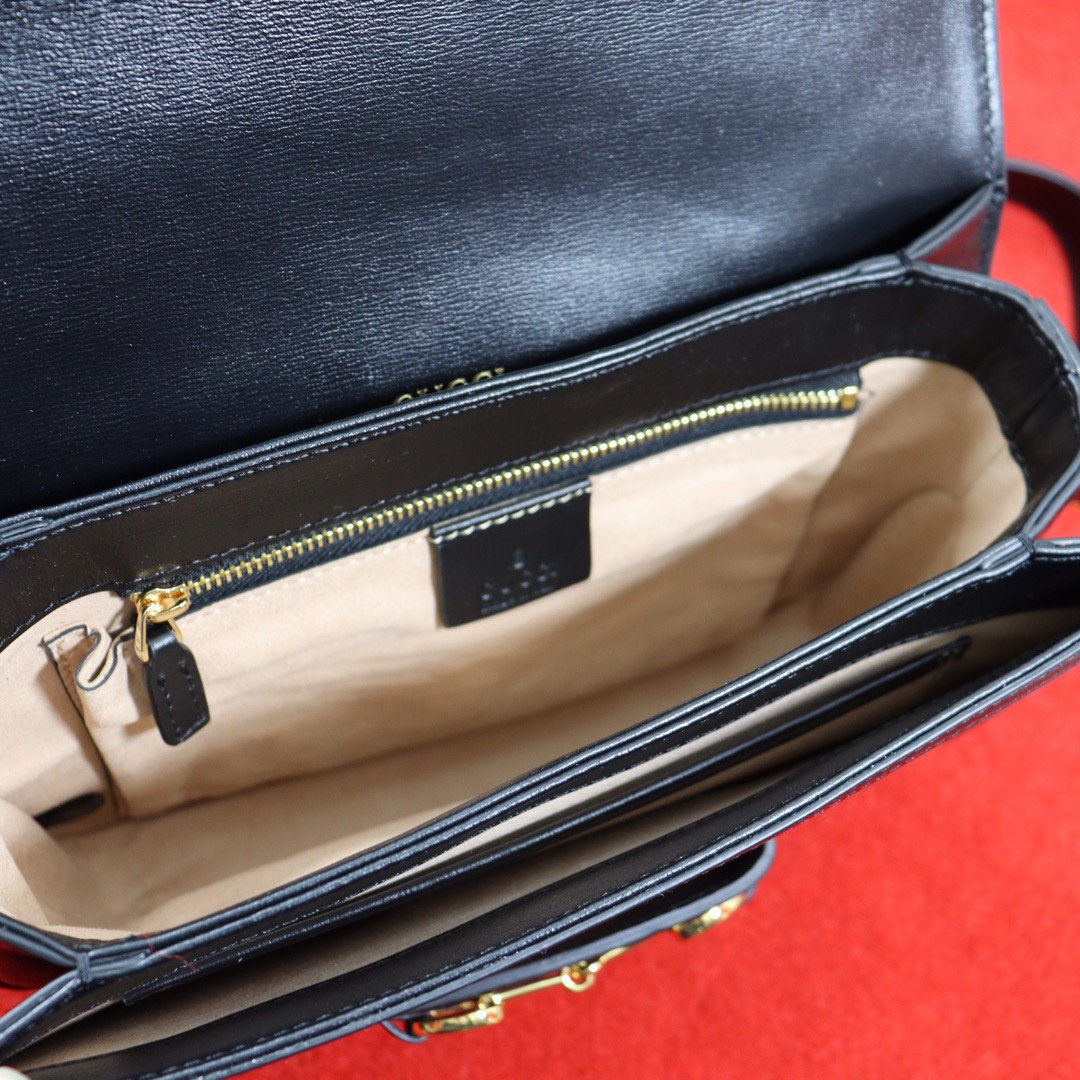 GUCCI HORSEBIT 1955 SHOULDER BAG Beige Black 9.8"W x 7"H x 3.1"D