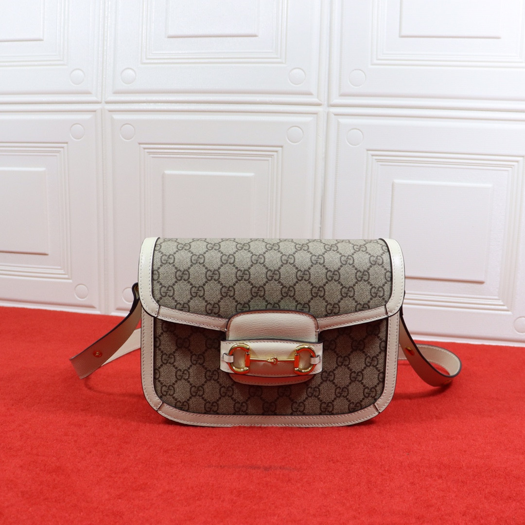 GUCCI HORSEBIT 1955 SHOULDER BAG GRAY WHITE 9.8"W x 7"H x 3.1"D