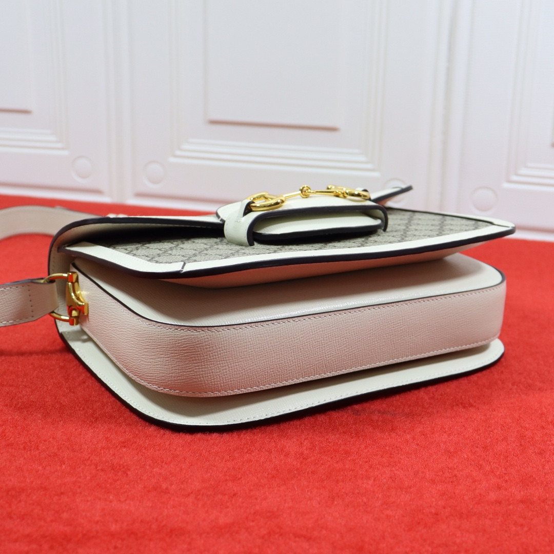 GUCCI HORSEBIT 1955 SHOULDER BAG GRAY WHITE 9.8"W x 7"H x 3.1"D