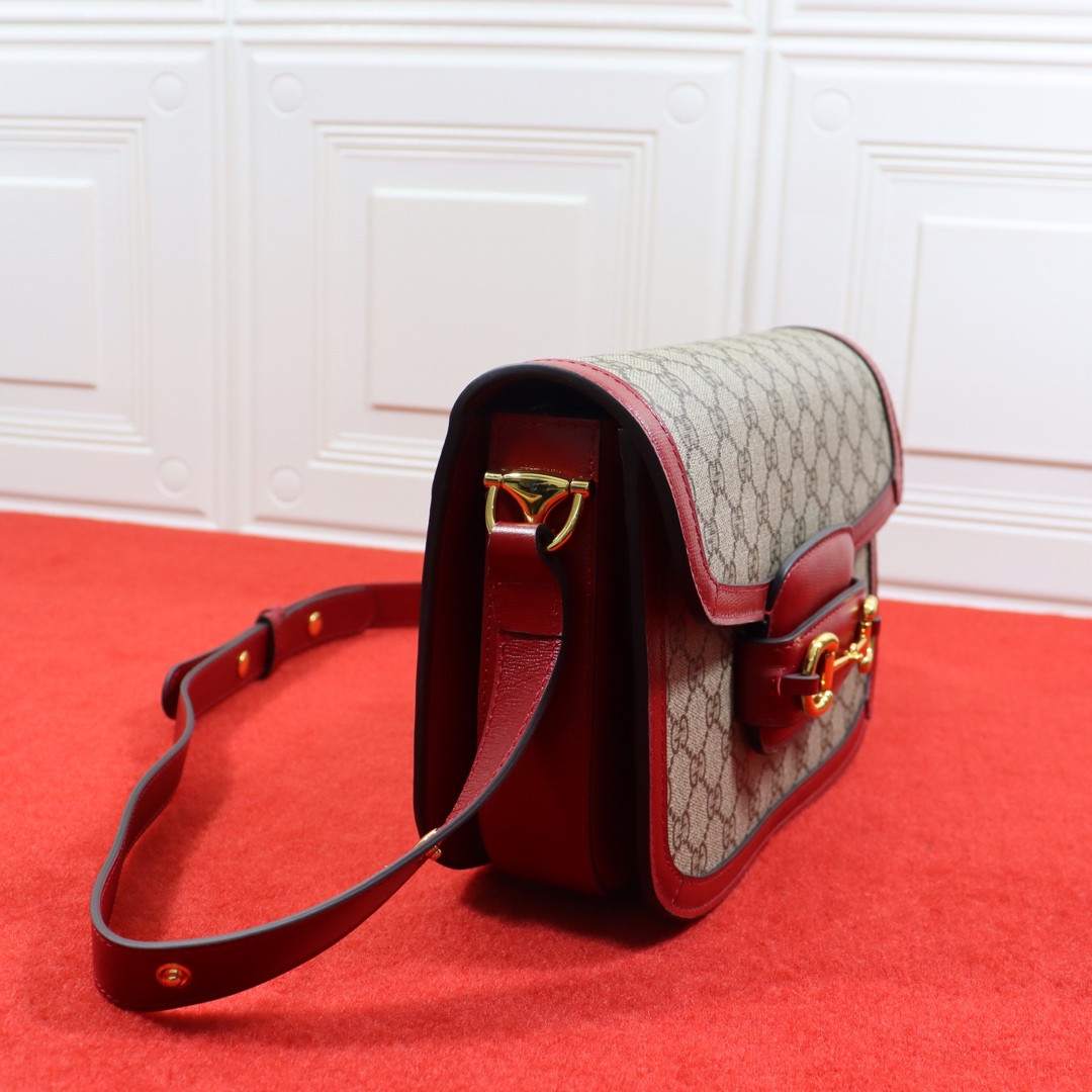 GUCCI HORSEBIT 1955 SHOULDER BAG GRAY RED 9.8"W x 7"H x 3.1"D