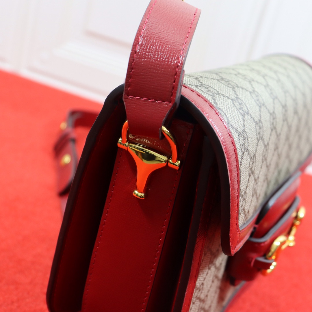 GUCCI HORSEBIT 1955 SHOULDER BAG GRAY RED 9.8"W x 7"H x 3.1"D