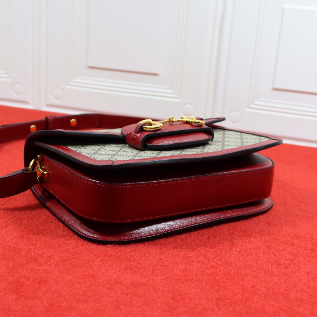 GUCCI HORSEBIT 1955 SHOULDER BAG GRAY RED 9.8"W x 7"H x 3.1"D