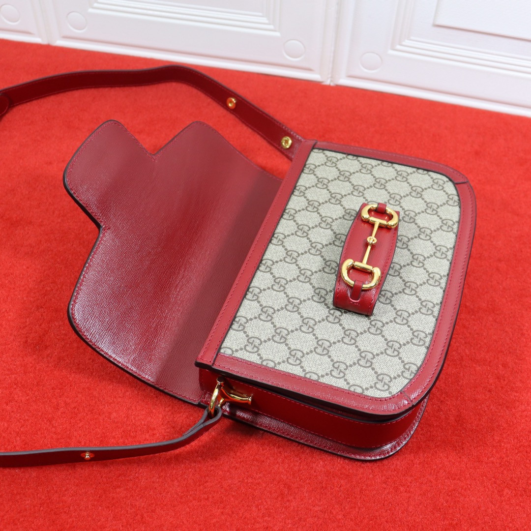GUCCI HORSEBIT 1955 SHOULDER BAG GRAY RED 9.8"W x 7"H x 3.1"D
