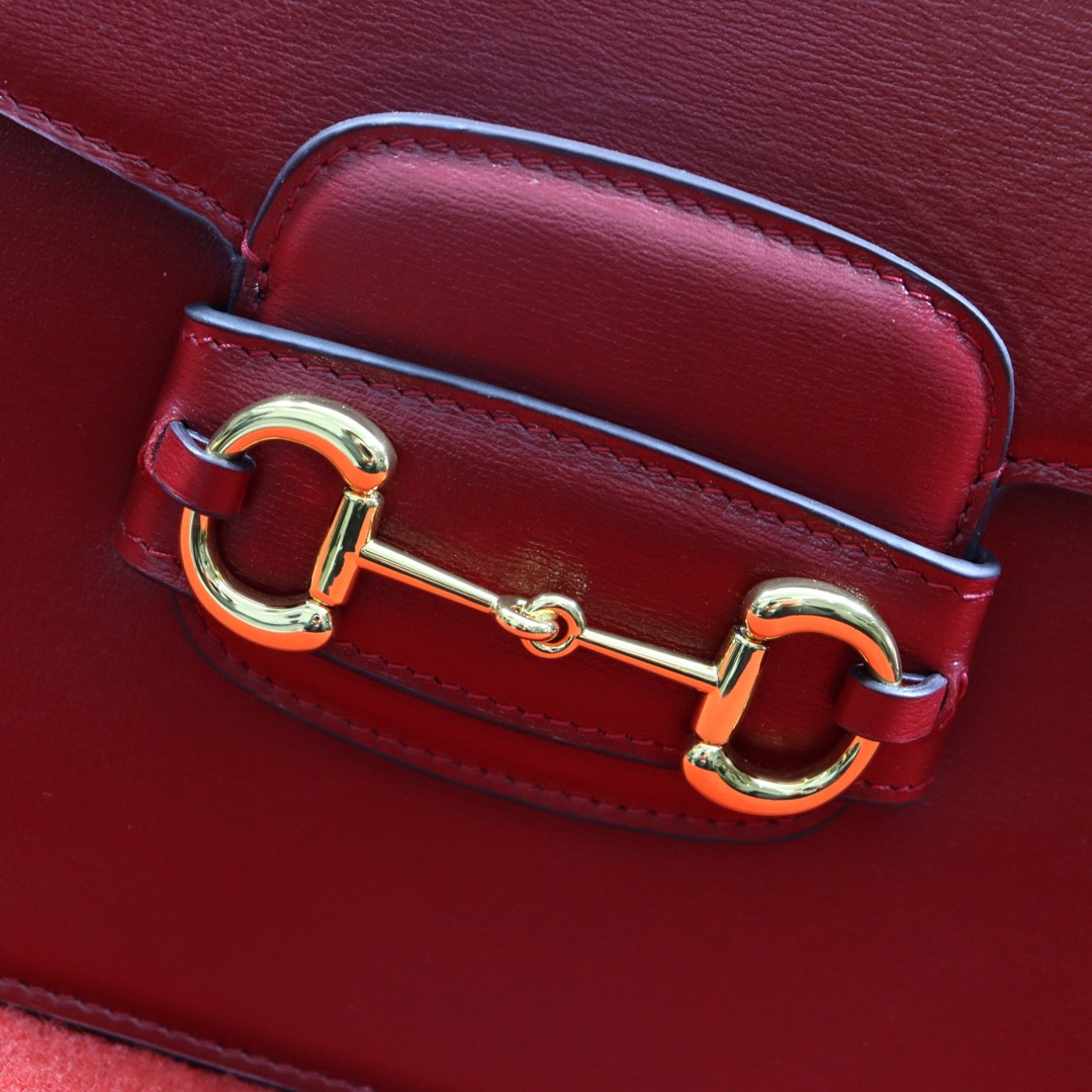 GUCCI HORSEBIT 1955 SHOULDER BAG RED 9.8"W x 7"H x 3.1"D
