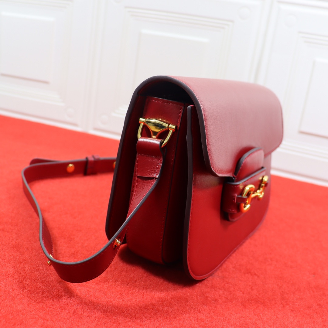 GUCCI HORSEBIT 1955 SHOULDER BAG RED 9.8"W x 7"H x 3.1"D