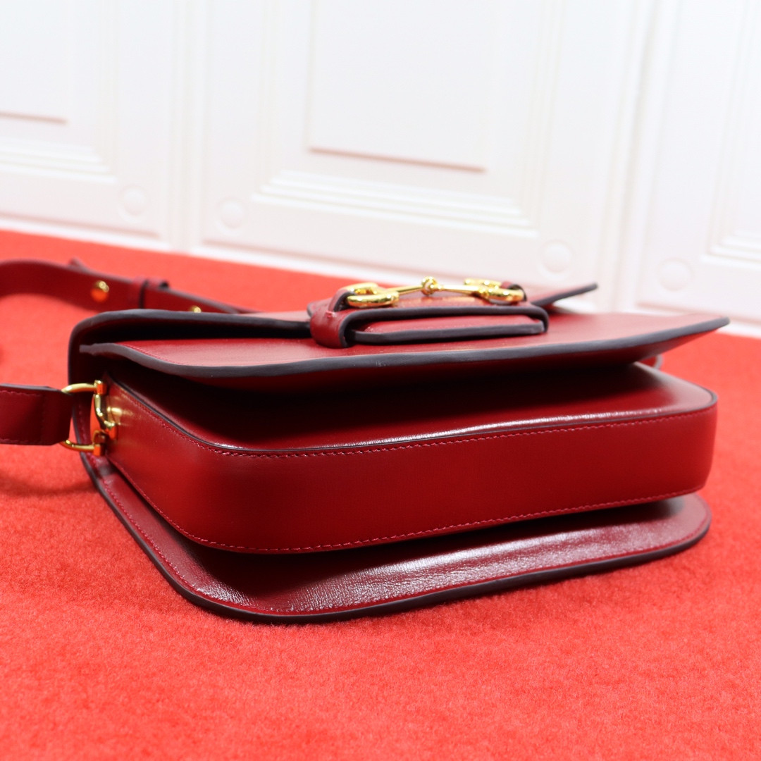 GUCCI HORSEBIT 1955 SHOULDER BAG RED 9.8"W x 7"H x 3.1"D