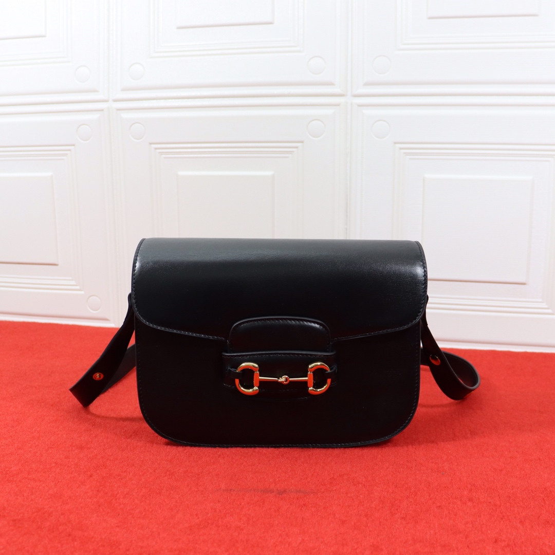 GUCCI HORSEBIT 1955 SHOULDER BAG BLACK 9.8"W x 7"H x 3.1"D
