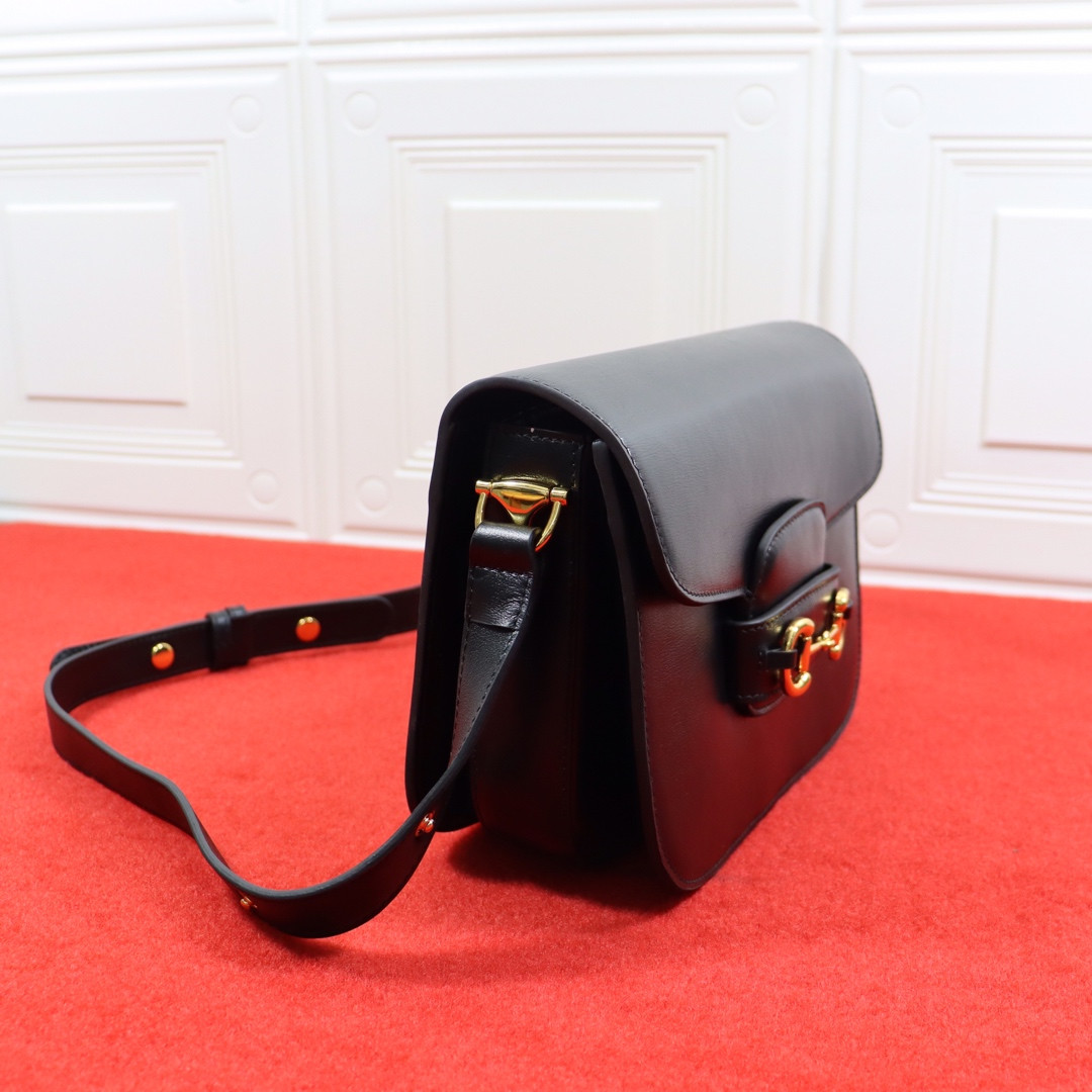 GUCCI HORSEBIT 1955 SHOULDER BAG BLACK 9.8"W x 7"H x 3.1"D