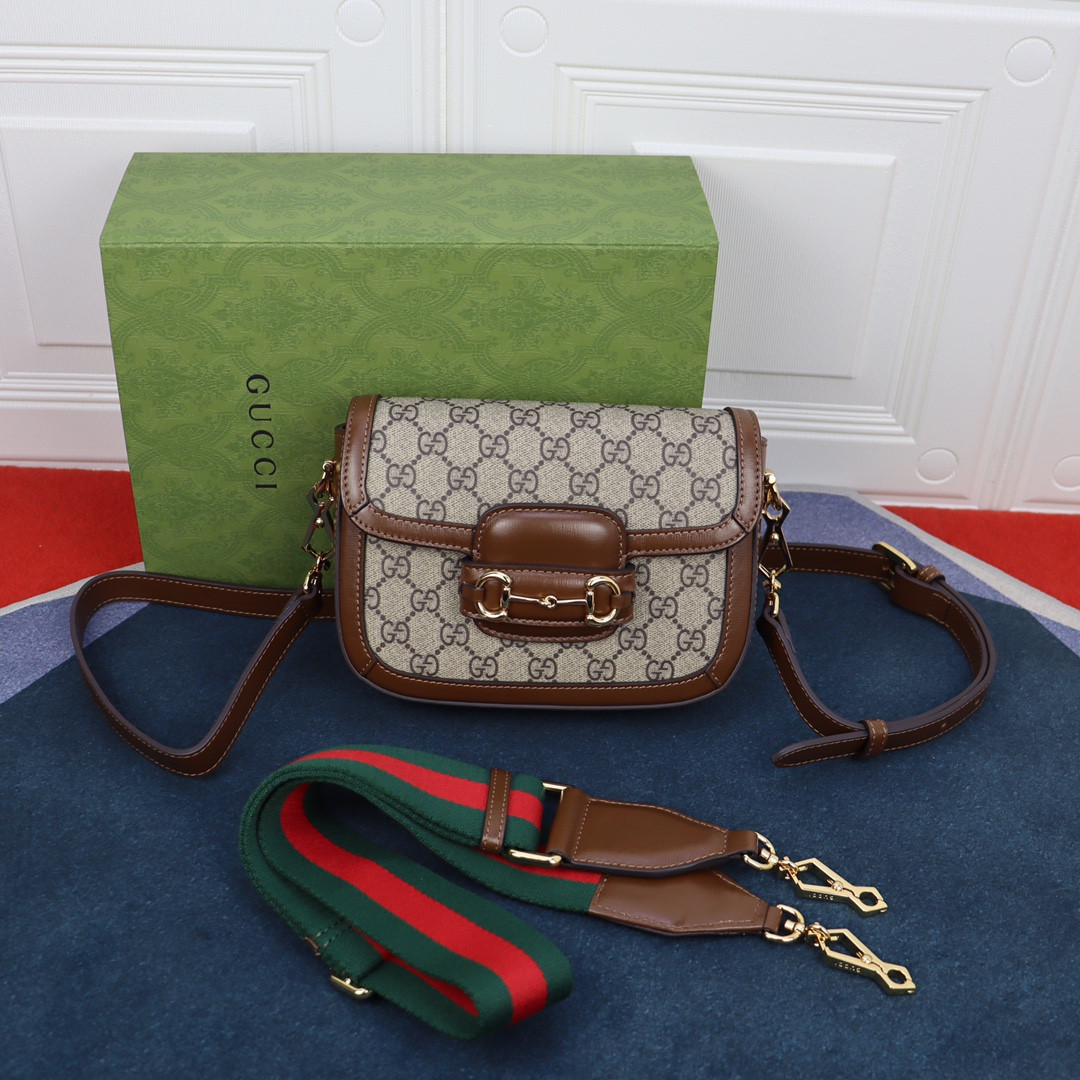 GUCCI HORSEBIT 1955 MINI BAG Beige and ebony 8.1"W x 5.7"H x 2"D