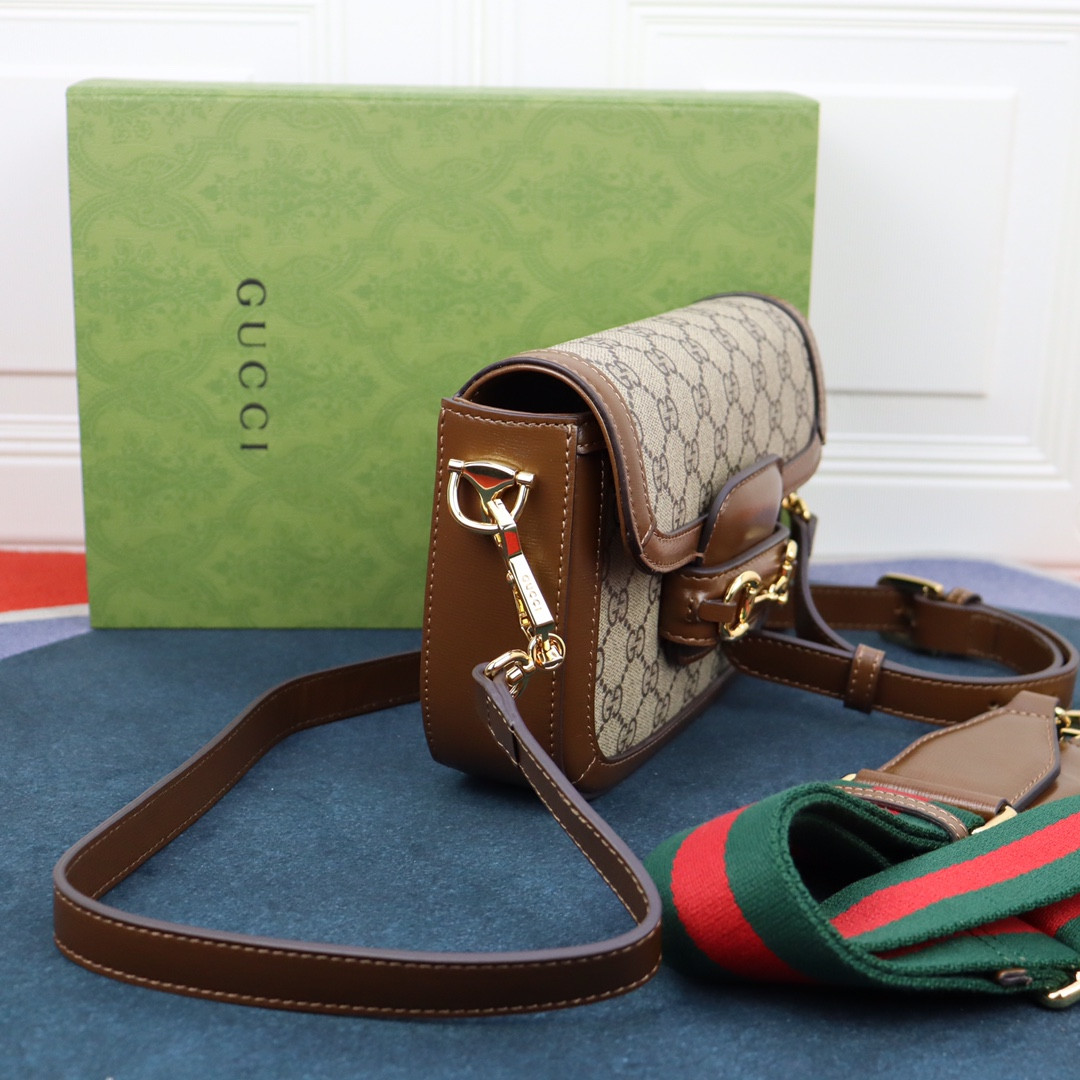 GUCCI HORSEBIT 1955 MINI BAG Beige and ebony 8.1"W x 5.7"H x 2"D