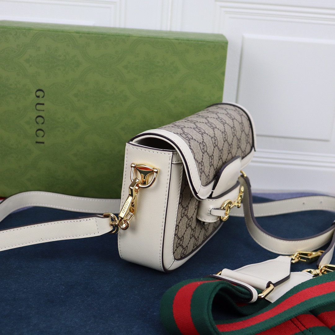 GUCCI HORSEBIT 1955 MINI BAG GRAY WHITE 8.1"W x 5.7"H x 2"D