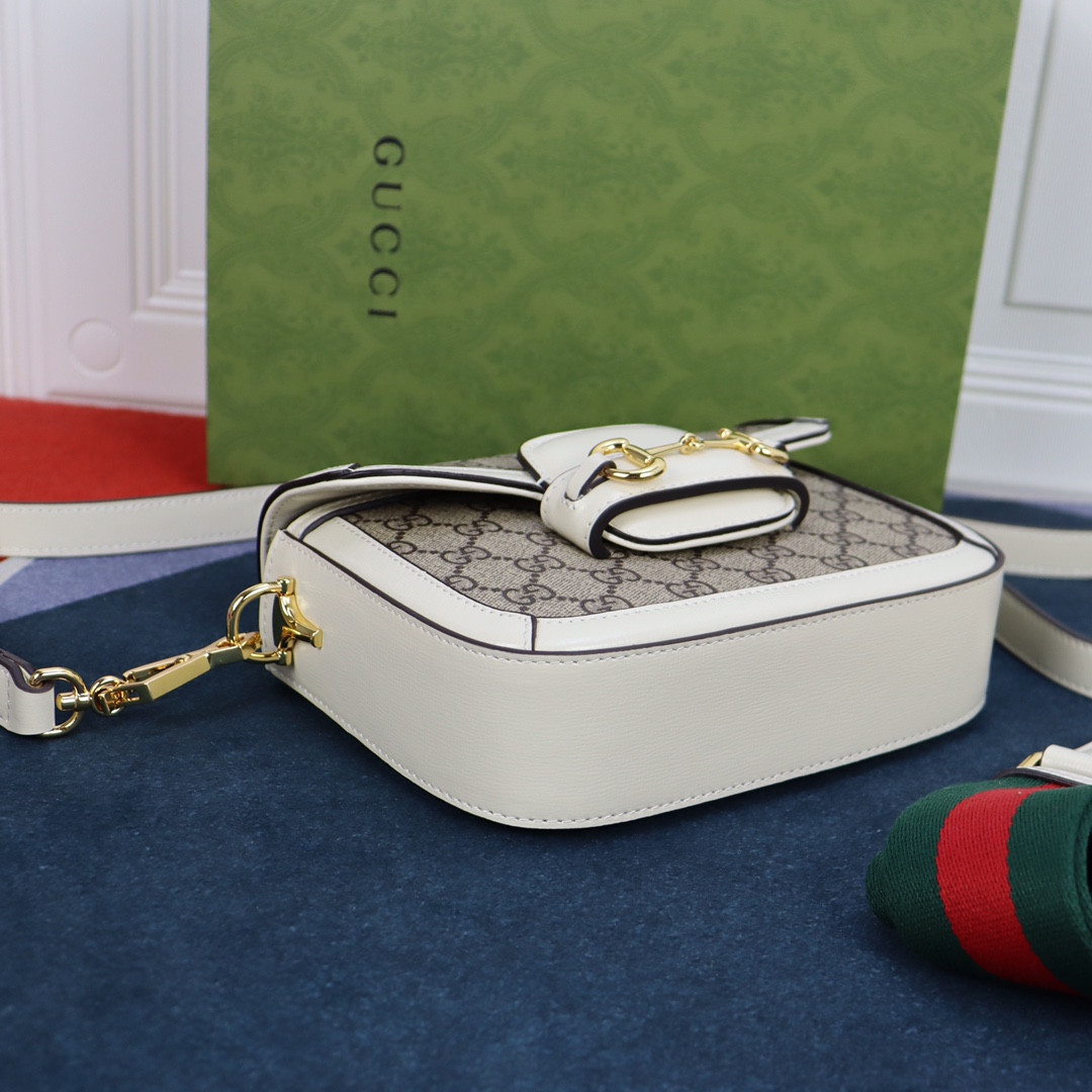 GUCCI HORSEBIT 1955 MINI BAG GRAY WHITE 8.1"W x 5.7"H x 2"D