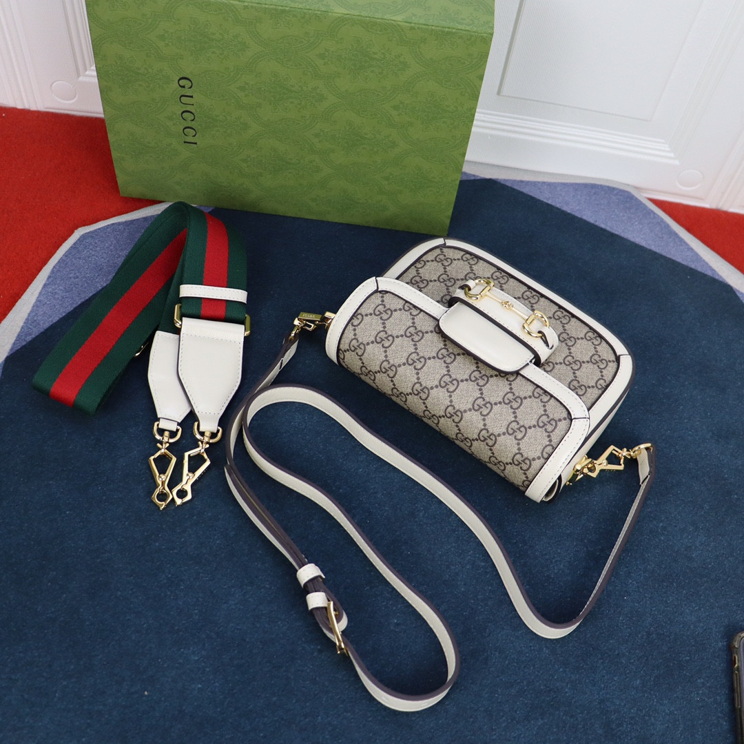 GUCCI HORSEBIT 1955 MINI BAG GRAY WHITE 8.1"W x 5.7"H x 2"D