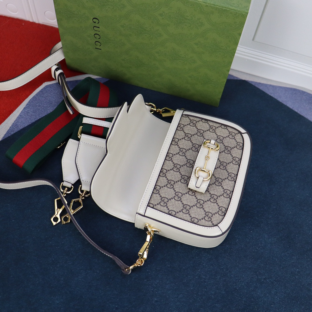 GUCCI HORSEBIT 1955 MINI BAG GRAY WHITE 8.1"W x 5.7"H x 2"D