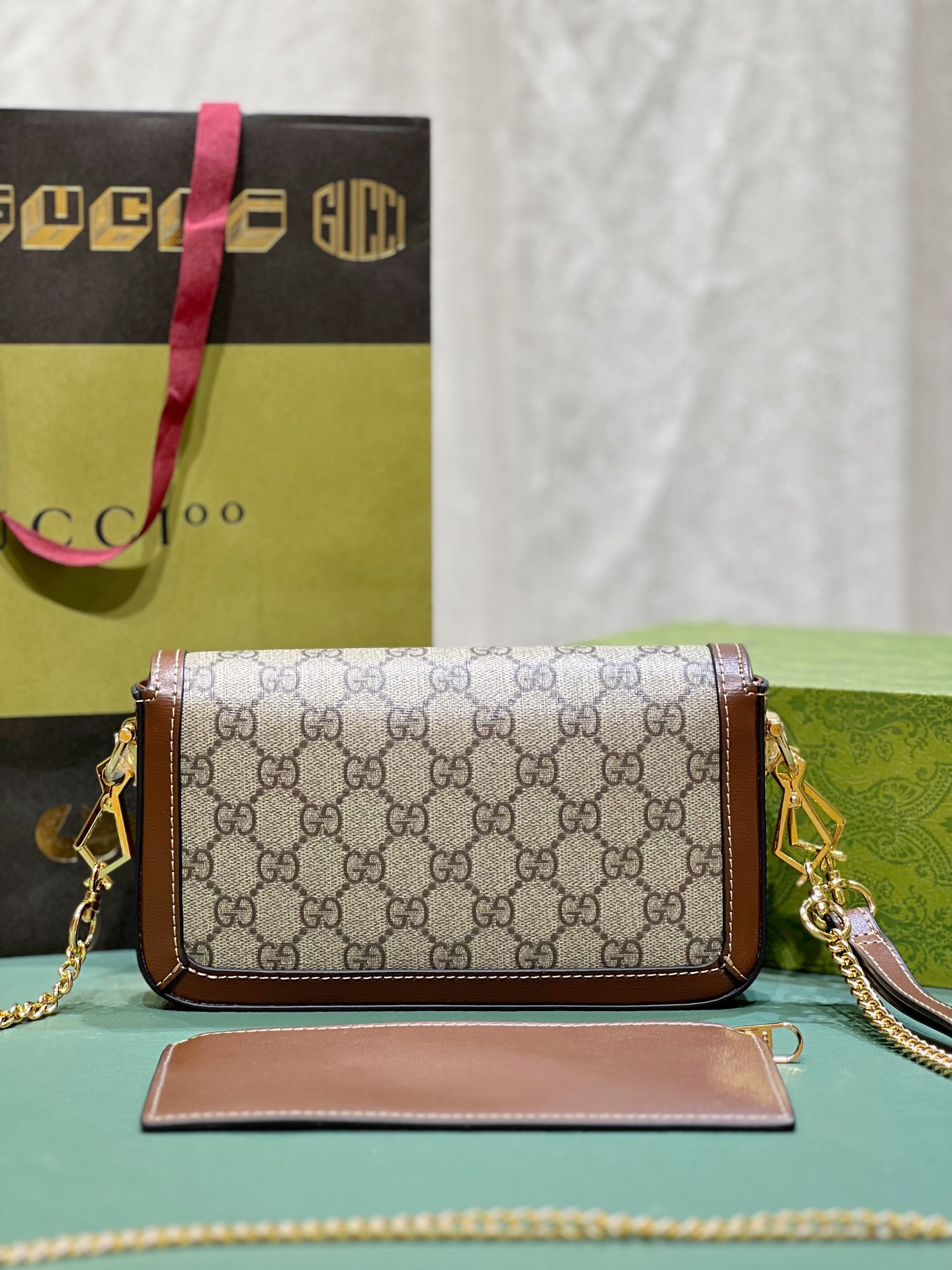 GUCCI HORSEBIT 1955 MINI BAG BROWN 8.5"W x 4.9"H x 1.2"D