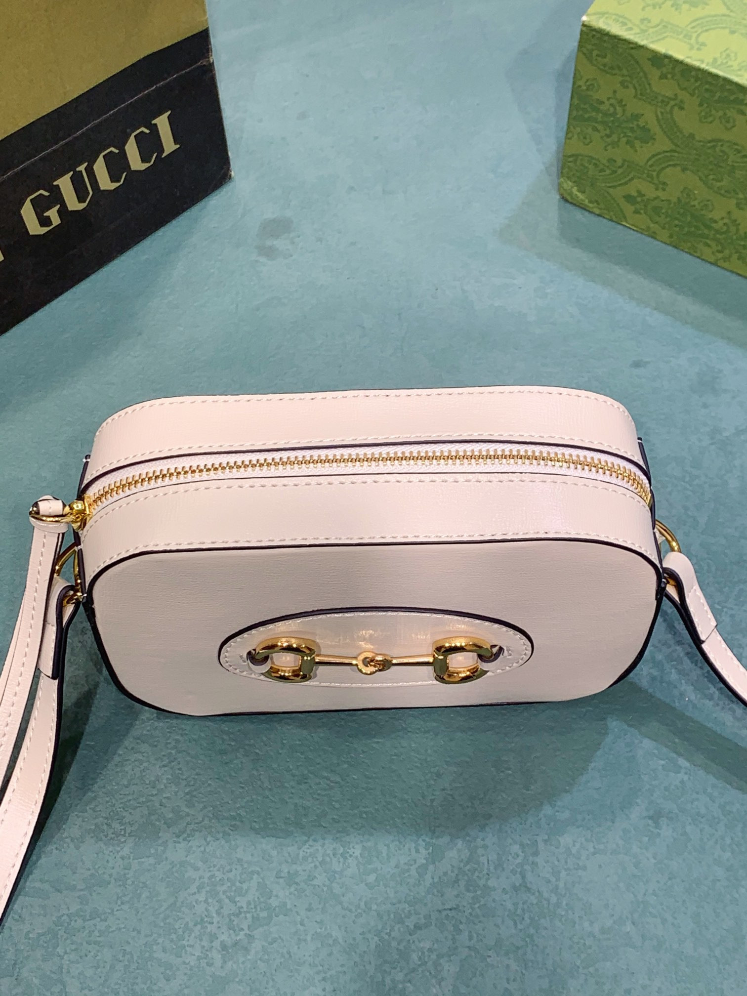 GUCCI HORSEBIT 1955 SMALL SHOULDER BAG WHITE 7.9"W x 5.1"H x 2.4"D