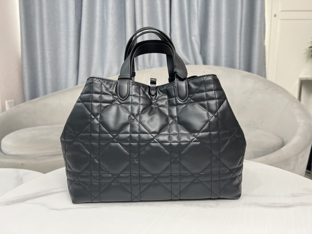 Large Dior Toujours Bag Black Macrocannage Calfskin 14.5 x 10.5 x 8.5 inches