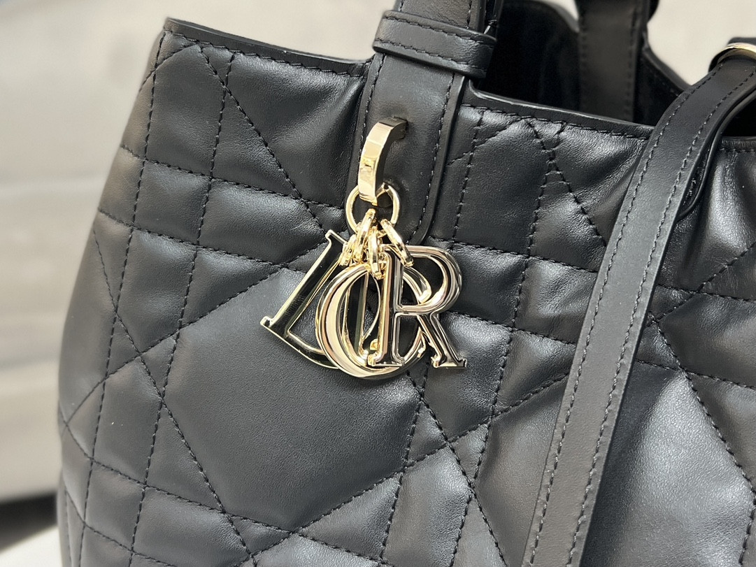 Large Dior Toujours Bag Black Macrocannage Calfskin 14.5 x 10.5 x 8.5 inches