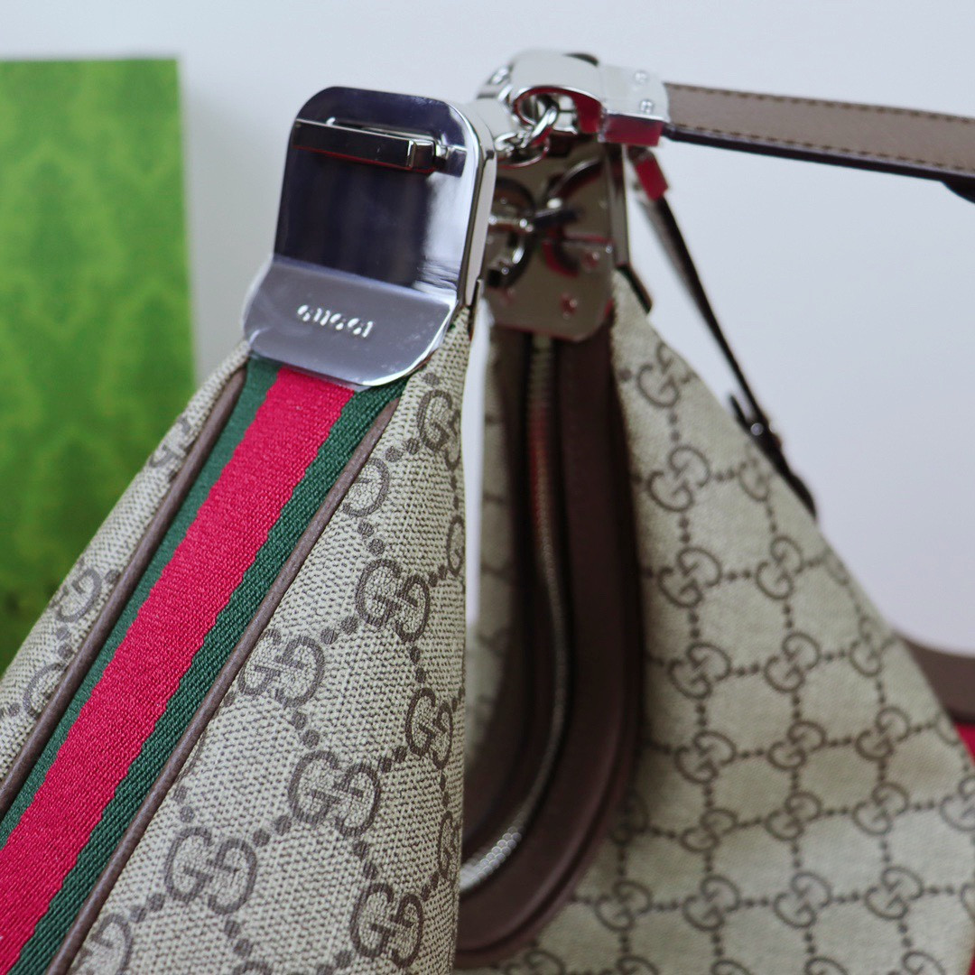 GUCCI ATTACHE MEDIUM SHOULDER BAG Beige and blue 13.8″W x 12.6″H x 2.4″D