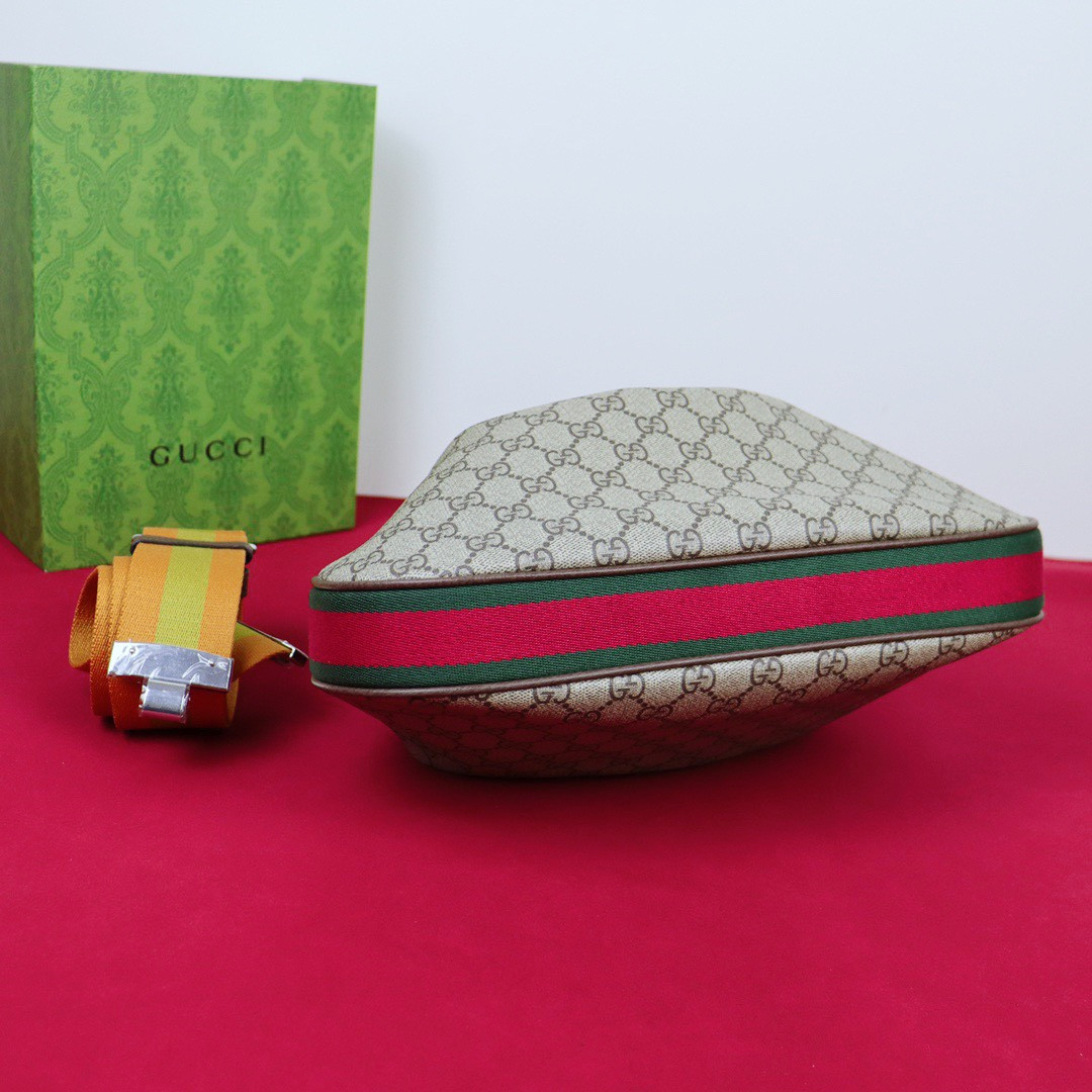 GUCCI ATTACHE MEDIUM SHOULDER BAG Beige and blue 13.8″W x 12.6″H x 2.4″D