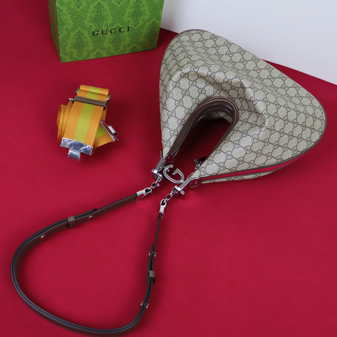 GUCCI ATTACHE MEDIUM SHOULDER BAG Beige and blue 13.8″W x 12.6″H x 2.4″D