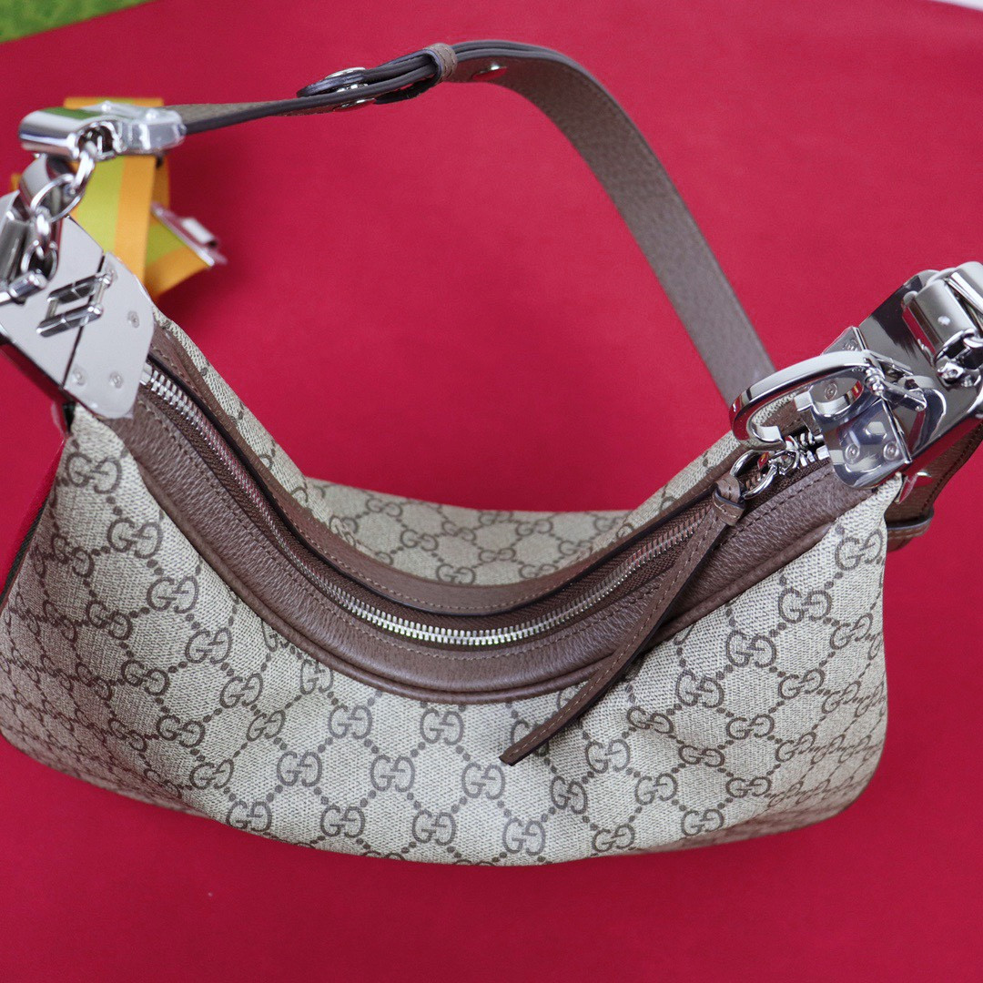 GUCCI ATTACHE MEDIUM SHOULDER BAG Beige and blue 13.8″W x 12.6″H x 2.4″D