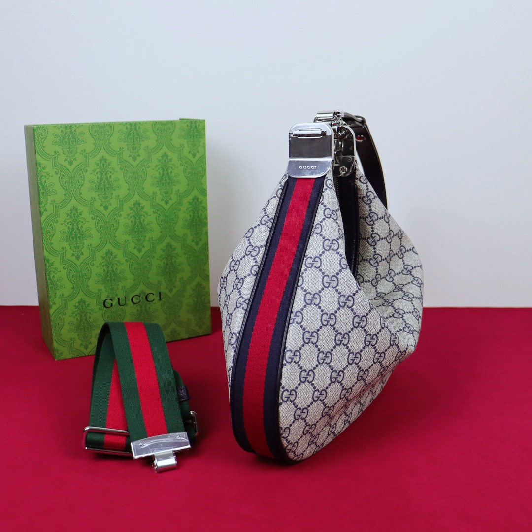 GUCCI ATTACHE MEDIUM SHOULDER BAG BEIGE BLUE 13.8″W x 12.6″H x 2.4″D