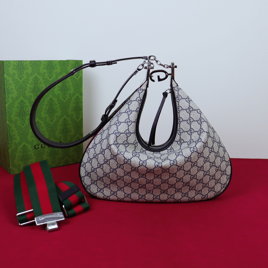 GUCCI ATTACHE MEDIUM SHOULDER BAG BEIGE BLUE 13.8″W x 12.6″H x 2.4″D