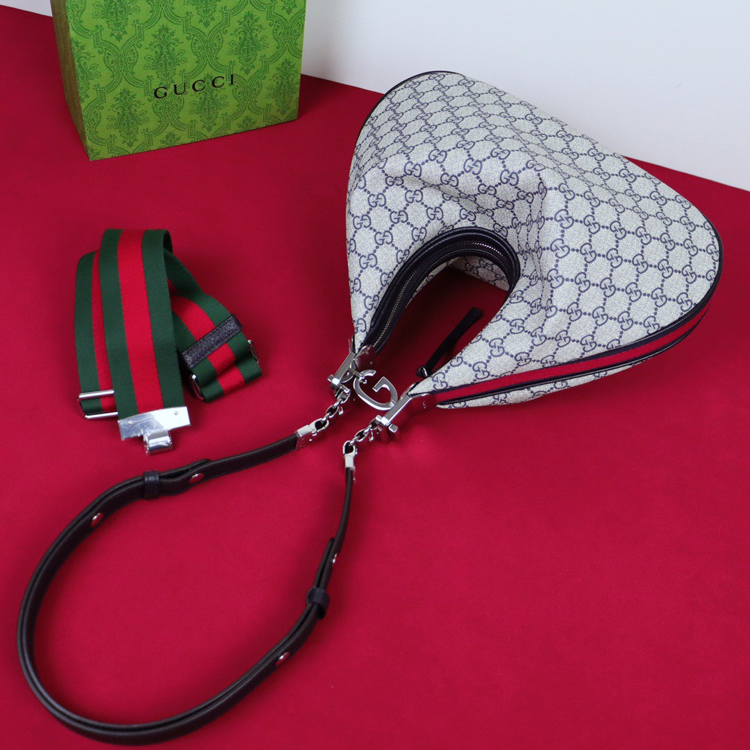 GUCCI ATTACHE MEDIUM SHOULDER BAG BEIGE BLUE 13.8″W x 12.6″H x 2.4″D