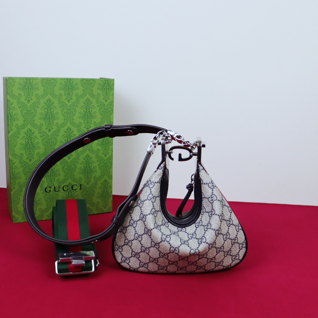 GUCCI ATTACHE SMALL SHOULDER BAG Beige and gray 9"W x 8.7"H x 2"D