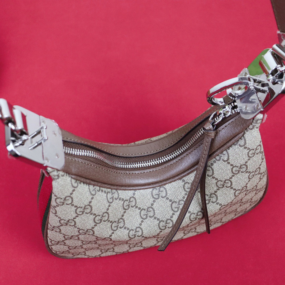 GUCCI ATTACHE SMALL SHOULDER BAG Beige and blue 9"W x 8.7"H x 2"D