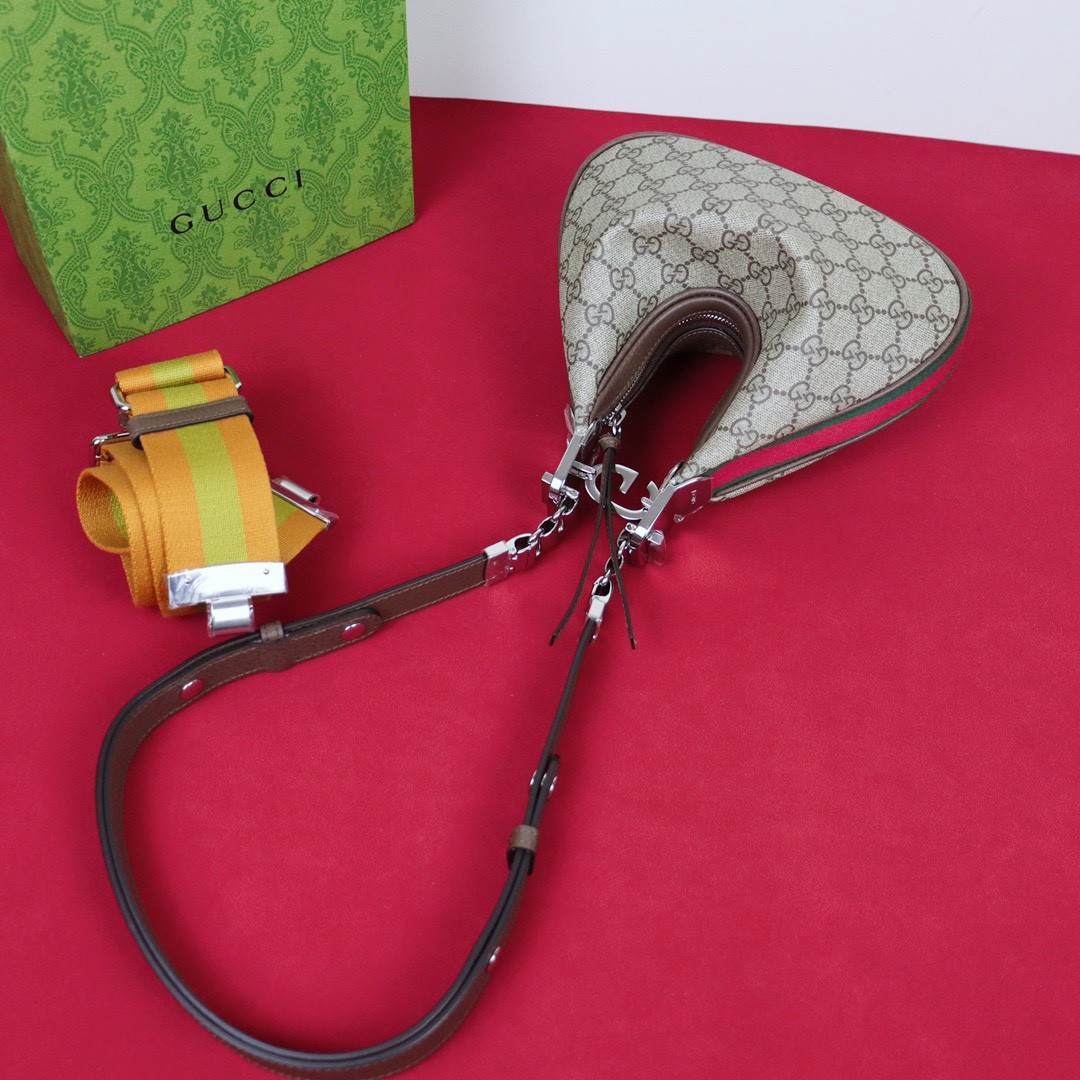 GUCCI ATTACHE SMALL SHOULDER BAG Beige and blue 9"W x 8.7"H x 2"D