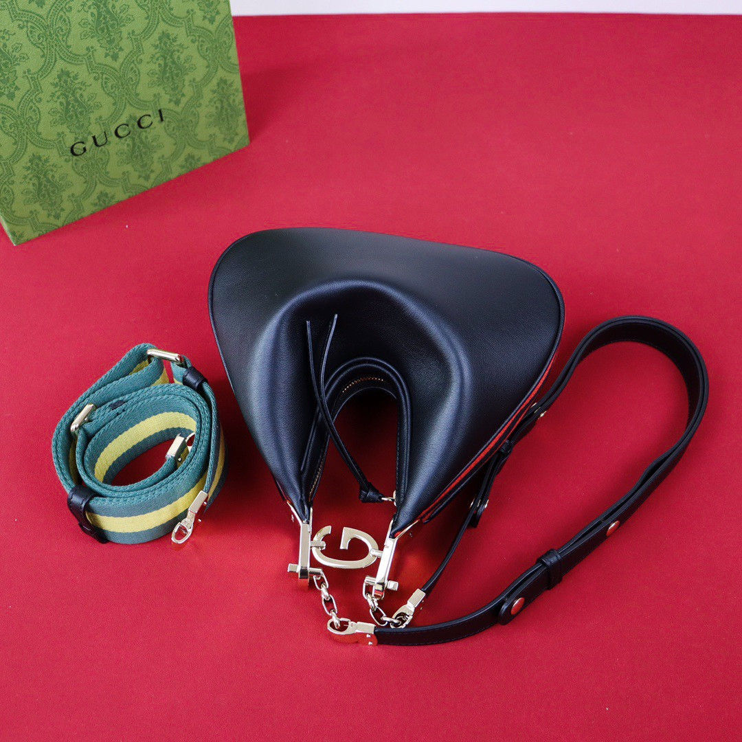 GUCCI ATTACHE SMALL SHOULDER BAG BLACK 9"W x 8.7"H x 2"D